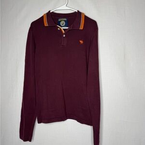 Vintage Y2K Abercrombie & Fitch Burgundy Long Sleeve Polo Shirt L Moose Preppy